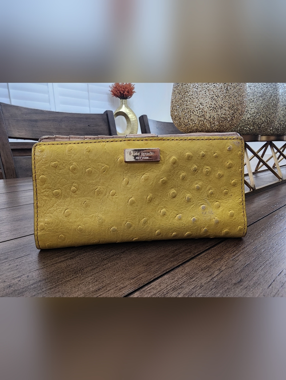 Kate Spade Yellow Ostrich-Texture Leather Continental Wallet